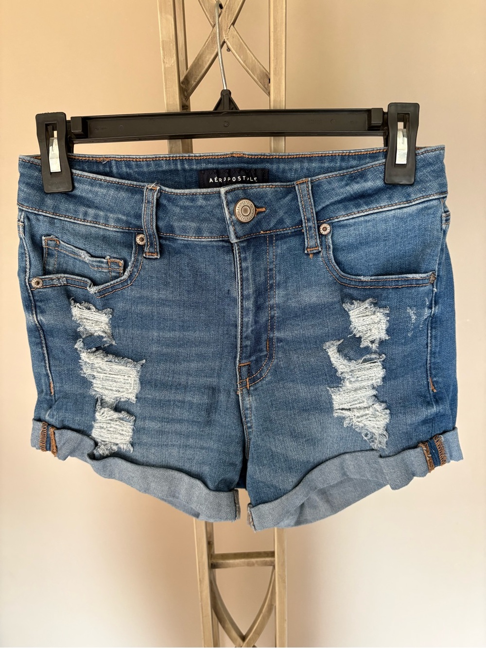 Aeropostale High Rise Blue Distressed Roll-Cuff Denim Shorts Size 6